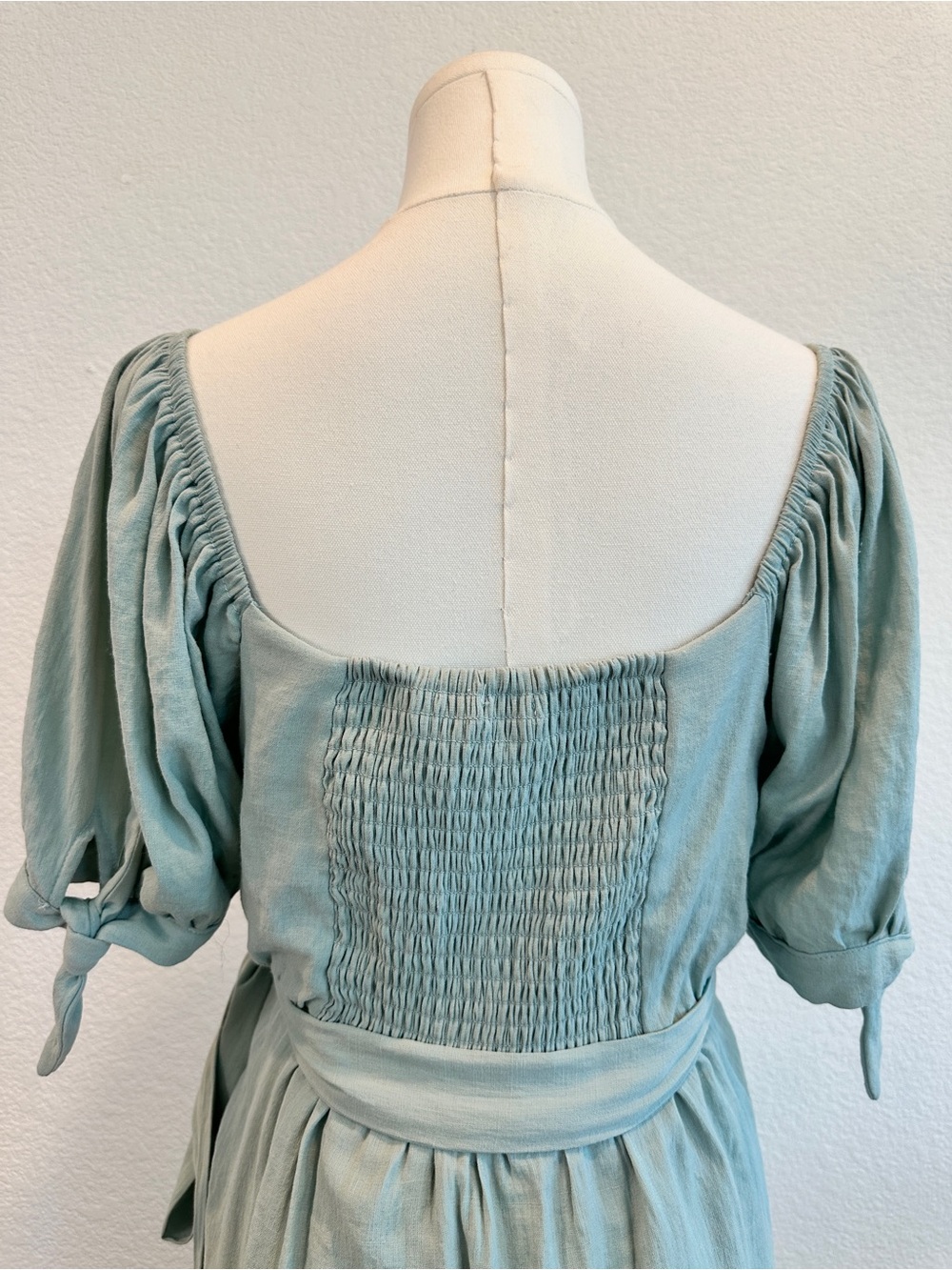 The Clothing Company Sage Green Puff Sleeve Wrap Mini Dress Size Large - Picture 5 of 8